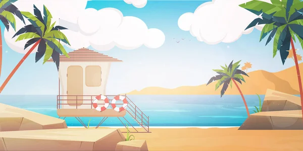 Beach Lifeguard Post Cartoon Style Vector — Stock Vector