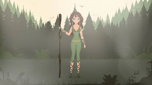 Amazonas Frau Regenwald Dschungel Cartoon Stil Vektor — Stockvektor