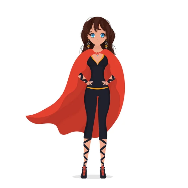 Zakenvrouw Kantoorstijl Moderne Zakenvrouw Met Rode Mantel Als Superheld Vrolijke — Stockvector