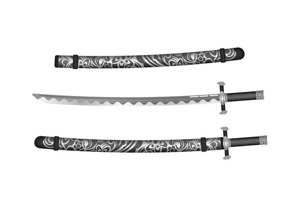 Sabre Katana Samurai Dans Style Réaliste Epée Japonaise Illustration Vectorielle — Image vectorielle