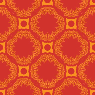 Lüks, klasik, dekoratif süslemeli kırmızı-turuncu desenli. Duvar resimleri, tekstil, kartpostallar ve parmak izleri için iyi. Vektör illüstrasyonu.