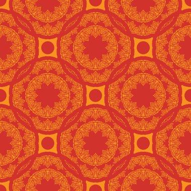 Lüks, klasik, dekoratif süslemeli kırmızı-turuncu desenli. Duvar resimleri, tekstil ve baskı için iyi. Vektör illüstrasyonu.