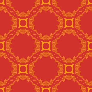 Lüks, klasik, dekoratif süslemeli kırmızı-turuncu desenli. Duvar resimleri, tekstil ve baskı için iyi. Vektör illüstrasyonu.