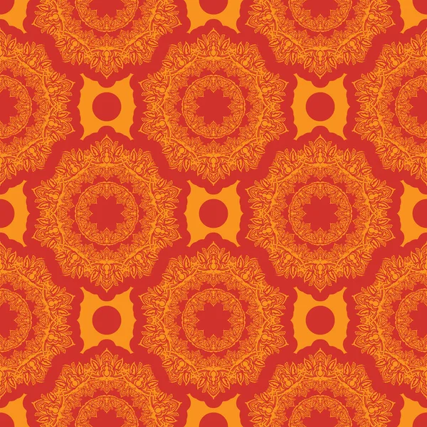 Rot Orangefarbenes Nahtloses Muster Mit Luxuriösen Dekorativen Ornamenten Gut Für — Stockvektor