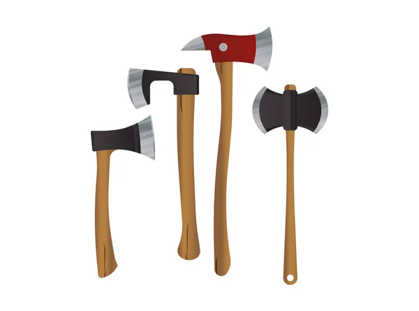不同种类的矢量轴 旅游斧头和厨房斧头 工具集合 现实的风格 — 图库矢量图片