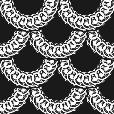 Damask kusursuz vektör arkaplanı. Siyah ve beyaz çiçek elementleri. Duvar kağıdı, kumaş, ambalaj, ambalaj için grafiksel süs. Damask çiçek süsü.