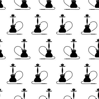 Beyaz Arkaplanda İzole Edilmiş vektör Arap Nargile Silueti Kusursuz Desen.