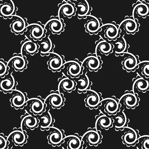 Damask kusursuz vektör arkaplanı. Siyah ve beyaz çiçek elementleri. Duvar kağıdı, kumaş, ambalaj, ambalaj için grafiksel süs. Damask çiçek süsü. Basit biçim, vektör illüstrasyonu.