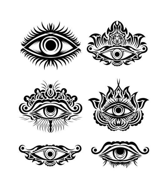 一套全视眼睫状体符号纹身 上帝的象征的幻影 矢量说明 — 图库矢量图片