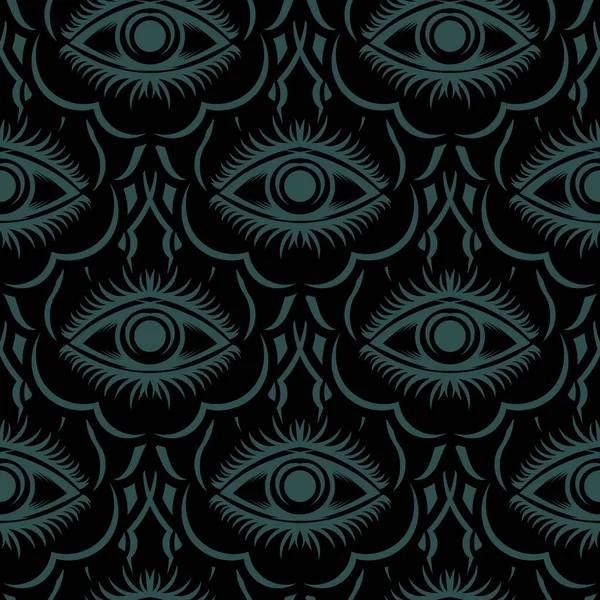 Dark Green Seamless Pattern All Seeing Eye Good Clothing Textiles — Stock Vector
