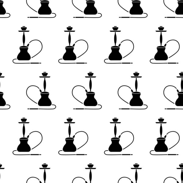 Vector Arabic Hookah Silhouette Seamless Pattern Isolated on White Background.