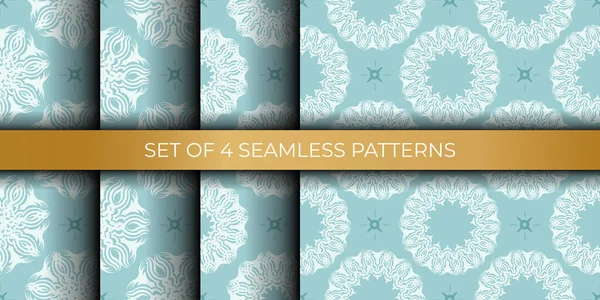 Set Orientalischer Nahtloser Vektorhintergründe Babyblau Tapeten Barocken Stil Ornament Für — Stockvektor
