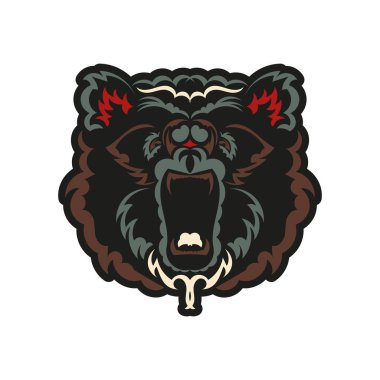 Barok tarzında kükreyen bir ayının süsü. Logolar, parmak izleri ve kartpostallar için uygun. Beyaz arka planda izole edilmiş. Vektör illüstrasyonu