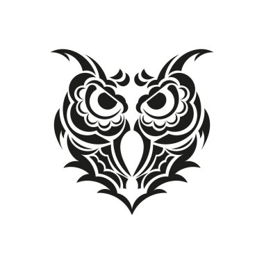 Baykuş süsü. Dövmeler, parmak izleri ve kartpostallar için iyi. Beyaz arka planda izole edilmiş. Vektör illüstrasyonu