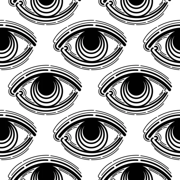 邪恶的眼睛矢量无缝图案 神秘符号 线条艺术收藏 哈姆萨之眼魔法之眼装饰元素织物 纺织品 — 图库矢量图片