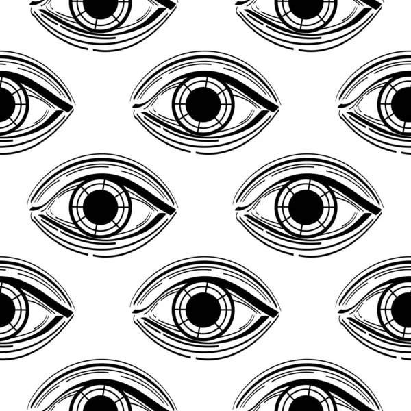 Evil Eye Vector Seamless Pattern Magic Witchcraft Occult Symbol Line — Stock Vector