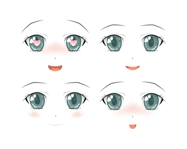 Set Vector Cartoon Anime Style Expressions Inglês Menina Anime Japonês — Vetor de Stock