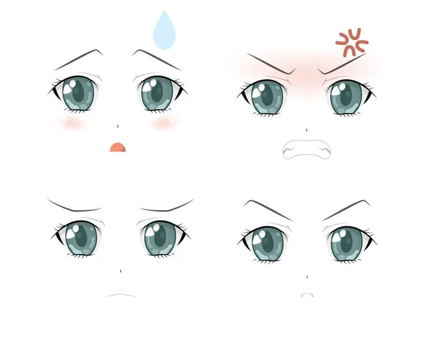 Vector Cartoon Anime Style Expressions 애니메이션 애니메이션 일러스트 물수제비 — 스톡 벡터
