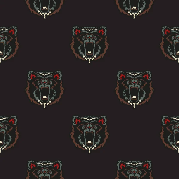 Ciemny Bezszwowy Wzór Twarzami Niedźwiedzi Barokowe Kolory Dobre Dla Murali — Wektor stockowy