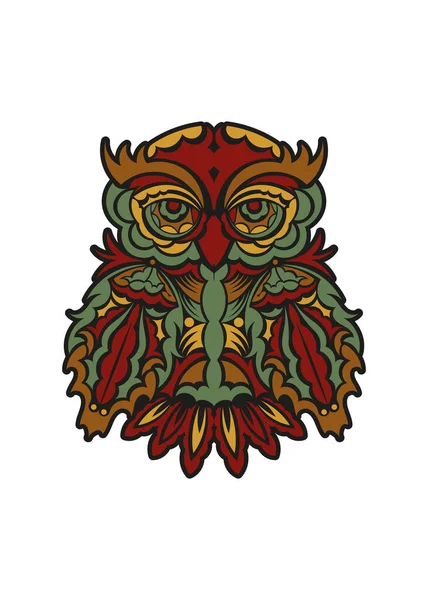 Ornement Hibou Style Baroque Sur Fond Blanc Illustration Vectorielle — Image vectorielle