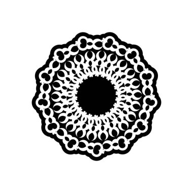 Hint mandala 'sı. Siyah beyaz logo. Beyaz bir arkaplanda tasarım ve renklendirme için izole edilmiş öge.