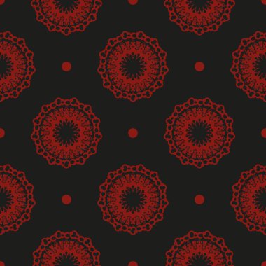 Çin siyah ve kırmızı soyut, kusursuz vektör arkaplanı. Eski tarz bir şablona sahip duvar kağıdı. Yerli çiçek elementi. Duvar kağıdı, kumaş, ambalaj için grafik süslemesi.