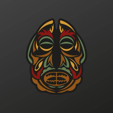 Polinezya totem maskesi barok renginde. Dantel motifli lüks desen. İzole edilmiş. Vektör illüstrasyonu