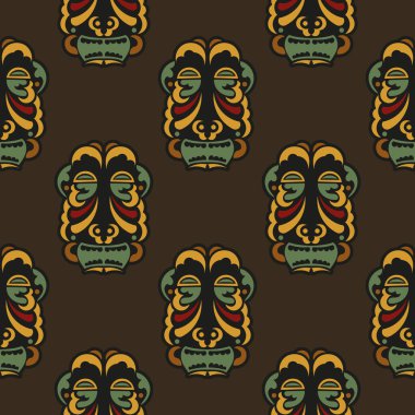 Barok tarzı renklerde tanrıların maskeleriyle kusursuz bir desen. Giysiler, tekstil, geçmiş ve parmak izleri için iyi. Vektör illüstrasyonu.