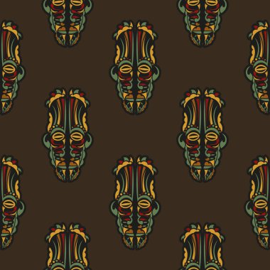 Barok tarzı renklerde tanrıların maskeleriyle kusursuz bir desen. Kapaklar, kumaşlar, kartpostallar ve baskı için iyi. Vektör illüstrasyonu.
