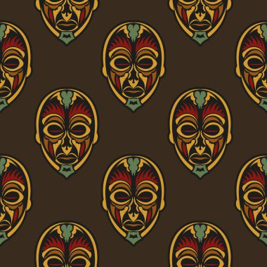 Barok tarzı renklerde tanrıların maskeleriyle kusursuz bir desen. Duvar resimleri, tekstil, kartpostallar ve parmak izleri için iyi. Vektör illüstrasyonu.