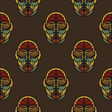 Barok tarzı renklerde tanrıların maskeleriyle kusursuz bir desen. Duvar resimleri, tekstil ve baskı için iyi. Vektör illüstrasyonu.