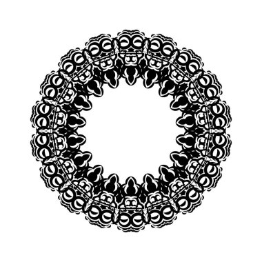 Hint mandala siyah beyaz. Dairesel süs. Vektör illüstrasyonu.