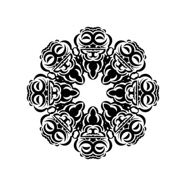 Hint mandala siyah beyaz. Dairesel süs. Beyaz bir arkaplanda izole edilmiş.