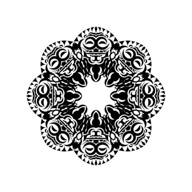 Hint mandala siyah beyaz. Dairesel süs. Beyaz bir arka planda izole edilmiş. Vektör illüstrasyonu.