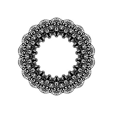 Klasik mandala siyah beyaz yuvarlak süs. Vektör illüstrasyonu.