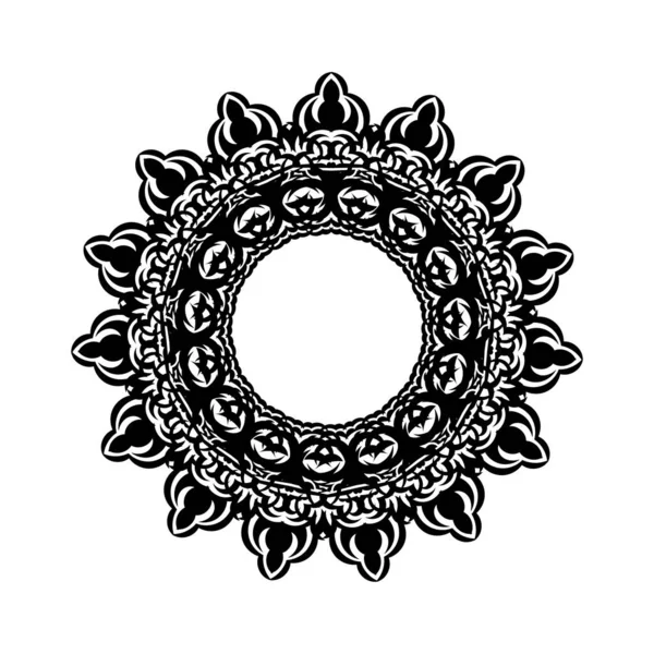 Vintage Mandala Fekete Fehér Kerek Dísz Design Fehér Alapon Elszigetelve — Stock Vector