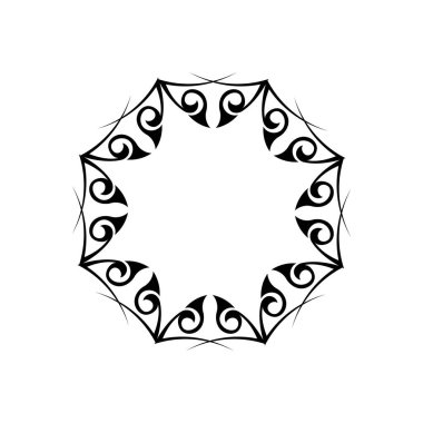 Klasik mandala siyah beyaz yuvarlak süs. Süslü, yuvarlak süsler. Sıra dışı çiçek şekli.