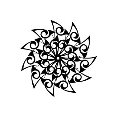 Klasik mandala siyah beyaz yuvarlak süs. Tasarım elementleri. Yoga logoları vektörü.