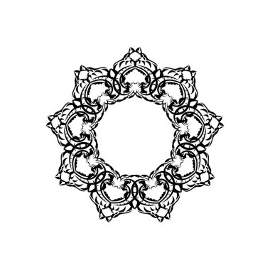 Hint mandala logosu. Dairesel süs. Beyaz bir arkaplanda tasarım ve renklendirme için izole edilmiş öge.