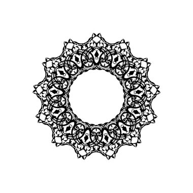 Hint mandala logosu. Dairesel süs. Beyaz bir arkaplanda tasarım ve renklendirme için izole edilmiş öge.