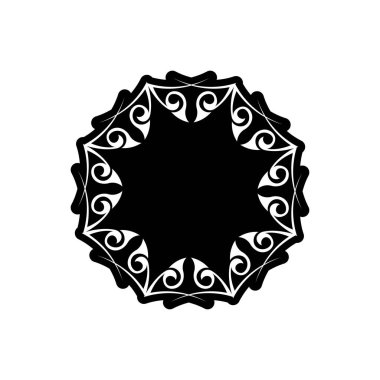 Klasik mandala logosu yuvarlak bir süs. Alışılmadık bir çiçek şekli. Doğulu vektör, stres önleyici terapi örnekleri. Tasarım elementleri. Yoga logoları vektörü.