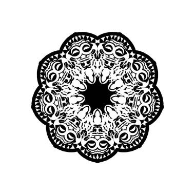 Klasik mandala logosu yuvarlak bir süs. Süslü, yuvarlak süsler. Alışılmadık bir çiçek şekli. Doğulu vektör, stres önleyici terapi örnekleri. Tasarım ögeleri örülüyor.