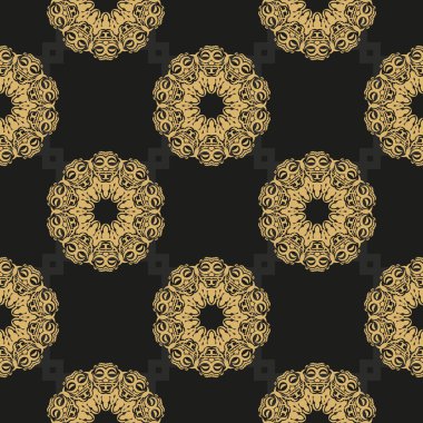 Çin siyah ve sarı soyut, kusursuz vektör arkaplanı. Eski tarz bir şablona sahip duvar kağıdı. Yerli çiçek elementi. Duvar kağıdı, kumaş, ambalaj ve kağıt için grafiksel süs.