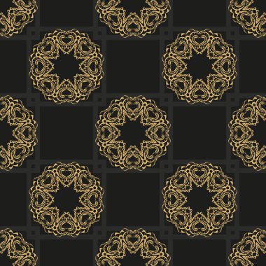 Eski tarz bir şablona sahip duvar kağıdı. Yerli çiçek elementi. Duvar kağıdı, kumaş, ambalaj, ambalaj için grafiksel süs. Çin siyah ve sarı soyut çiçek süsü.