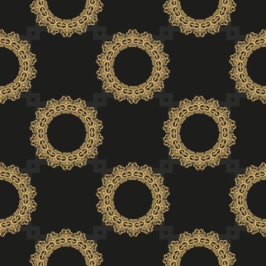 Çin siyah ve sarı soyut, kusursuz vektör arkaplanı. Eski tarz bir şablona sahip duvar kağıdı. Duvar kağıdı, kumaş, ambalaj, ambalaj için grafiksel süs. Basit biçim, vektör illüstrasyonu.