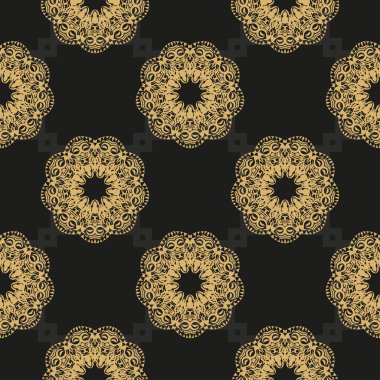 Çin siyah ve sarı soyut, kusursuz vektör arkaplanı. Eski tarz bir şablona sahip duvar kağıdı. Yerli çiçek elementi. Duvar kağıdı, kumaş, ambalaj ve kağıt için süs.
