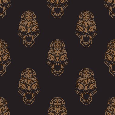 Yılan kafalı, koyu, pürüzsüz bir desen. Vektör illüstrasyonu.