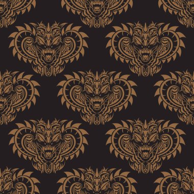 Yılan kafalı, koyu, pürüzsüz bir desen. Vektör illüstrasyonu.