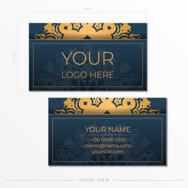 Mavi Kartlar Şablonu. Dekoratif kartvizit süslemeleri, oryantal desenler, resimleme.