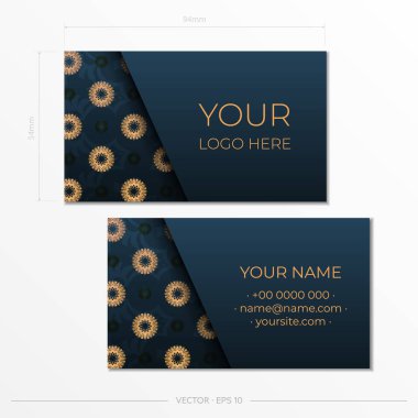 Süslü mavi kartvizitler, kartvizitler, oryantal desenler, illüstrasyon.